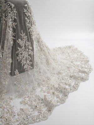 Beaded Lace Fabrics Silver Wave Sequin Beaded Fabric