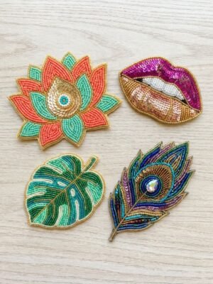 Beaded Patches Pink Lips Sequin & Hand Beaded Patch
