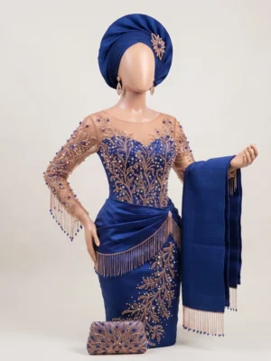 Blue Luxury Hand Beaded African Wrapper Set Hand Beaded African Wrapper Set Manufacturer & Exporter