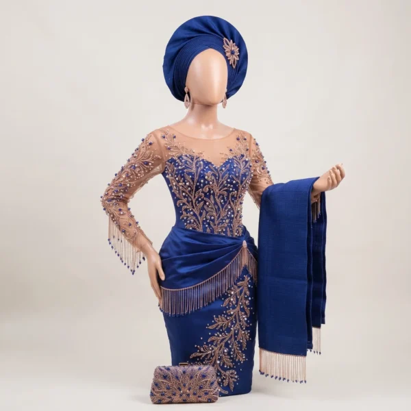 Blue Luxury Hand Beaded African Wrapper Set Hand Beaded African Wrapper Set Manufacturer & Exporter