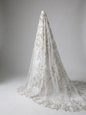 Bridal Beaded Fabrics Silver Wave Sequin Beaded Fabric