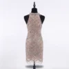 Champagne Wave Crystal Beaded Back Dress Panel Champagne hand beaded back dress panel with matching wave-pattern beadwork, crystals, rhinestones and fringe for designer garments.
