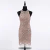 Champagne Wave Crystal Beaded Front Dress Panel Champagne hand beaded front dress panel with wave-pattern beadwork, crystals, rhinestones and beaded fringe for couture garment manufacturing.