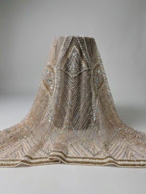 Couture Beaded Fabrics Silver Wave Sequin Beaded Fabric