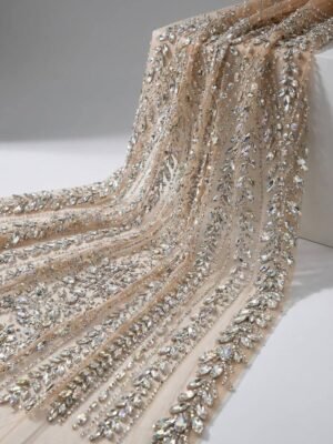 Crystal Beaded Fabrics Silver Wave Sequin Beaded Fabric