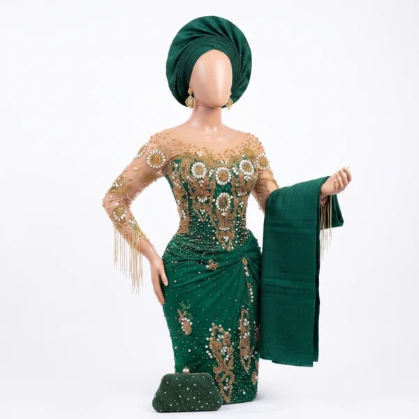 Green Luxury Hand Beaded African Wrapper Set Luxury Hand Beaded African Wrapper Set Manufacturer & Exporter