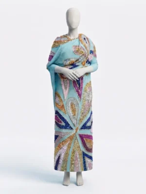 Hand Beaded Sudanese Toub Dress with Multicolor Sequin Embellishments Hand Beaded Sudanese Toub Dress with Multicolor Sequin Embellishments