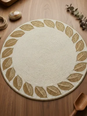 Ivory & Gold Leaf Hand Beaded Placemat Ivory and gold hand beaded placemat with leaf border