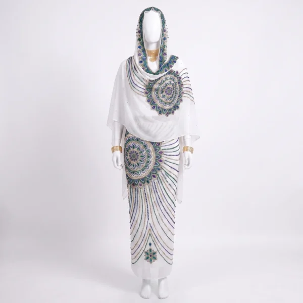 Luxury 3D Beaded Sudanese Toub with Hand Embellished Mandala Motifs 3D Custom Hand Beaded Sudanese Toub with Hand Embellished Mandala Motifs