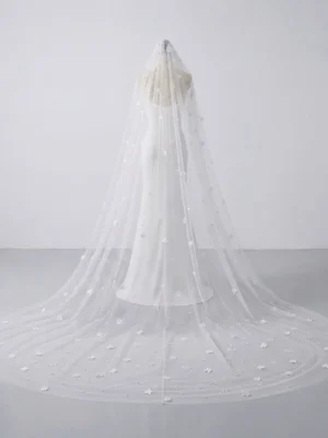 Luxury Cathedral Length Beaded Bridal Veil with Floral Embellishments Luxury Beaded Bridal Veil Manufacturer & Exporter %sep% %sitename%