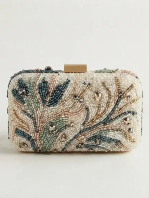 Luxury Floral Hand Beaded Box Clutch Bag Luxury floral hand beaded box clutch bag with crystal embellishments manufacturer and Exporter