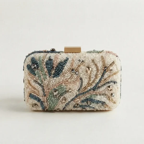 Luxury Floral Hand Beaded Box Clutch Bag Luxury floral hand beaded box clutch bag with crystal embellishments manufacturer and Exporter