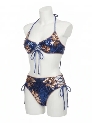 Luxury Sequin Lace-Up Bikini Set with Reversible Sequin Finish Luxury Sequined Two Piece Bikini Set Manufacturer & Exporter