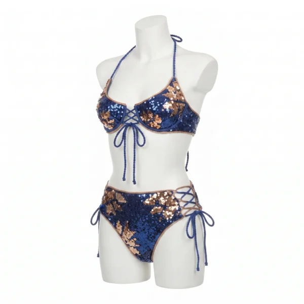 Luxury Sequin Lace-Up Bikini Set with Reversible Sequin Finish Luxury Sequined Two Piece Bikini Set Manufacturer & Exporter