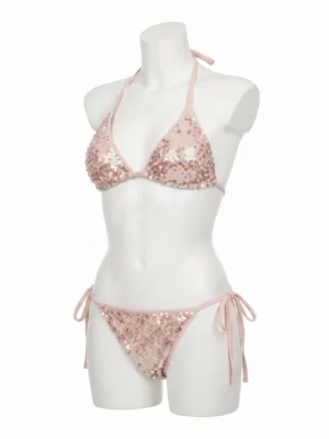 Luxury Sequin Triangle Bikini Set with Adjustable Tie Sides Luxury Custom Sequin Triangle Bikini Set Manufacturer & Exporter