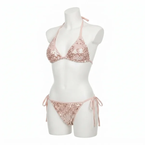 Luxury Sequin Triangle Bikini Set with Adjustable Tie Sides Luxury Custom Sequin Triangle Bikini Set Manufacturer & Exporter
