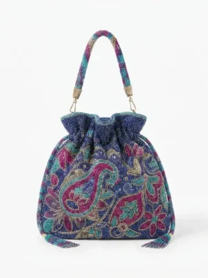 Multicolor Paisley Hand Beaded Drawstring Bag with Beaded Handle Multicolor paisley hand beaded drawstring bag with beaded handle