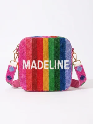 Multicolor Personalized Beaded Crossbody Bag with Custom Name Multicolor personalized beaded crossbody bag with custom Madeline name