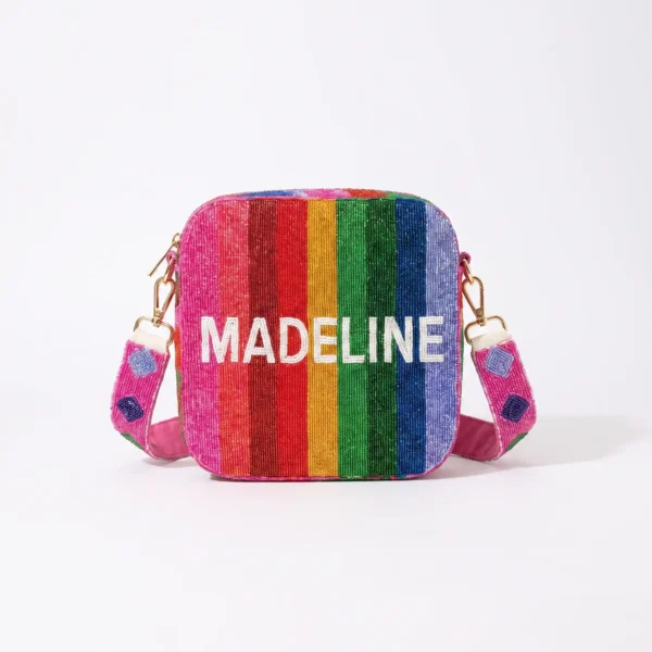 Multicolor Personalized Beaded Crossbody Bag with Custom Name Multicolor personalized beaded crossbody bag with custom Madeline name