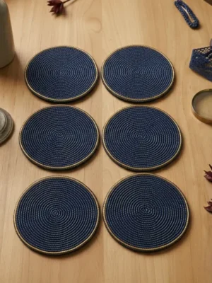 Navy Blue & Gold Hand Beaded Coasters Navy blue hand beaded coasters with gold beaded border