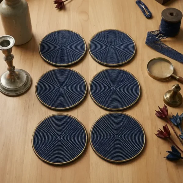 Navy Blue & Gold Hand Beaded Coasters Navy blue hand beaded coasters with gold beaded border