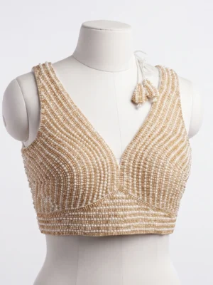 Pearl Hand Beaded Bridal Blouse with Geometric Embroidery Pearl Hand Beaded Bridal Blouse with Geometric Embroidery