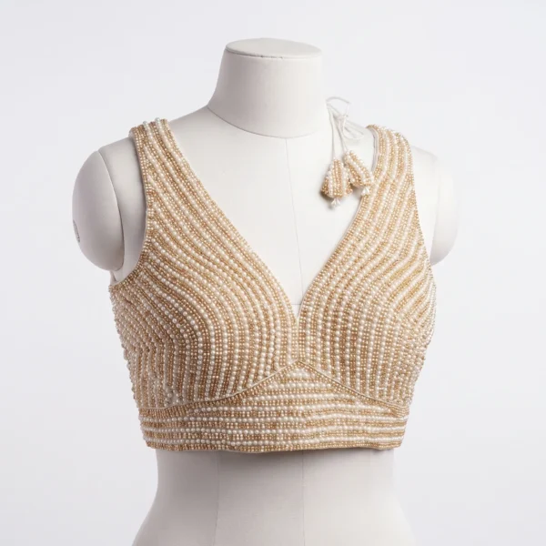 Pearl Hand Beaded Bridal Blouse with Geometric Embroidery Pearl Hand Beaded Bridal Blouse with Geometric Embroidery