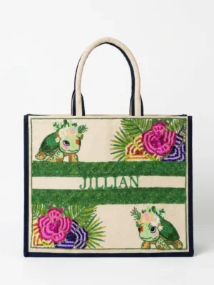 Personalized Hand Beaded Turtle & Floral Tote Bag Personalized hand beaded turtle and floral tote bag with custom name lettering
