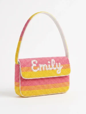 Pink & Yellow Personalized Beaded Handbag with Custom Name Pink and yellow personalized beaded handbag with custom Emily name