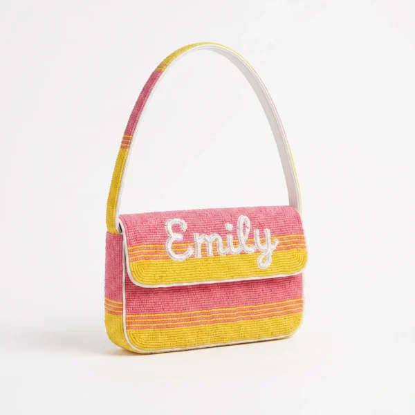 Pink & Yellow Personalized Beaded Handbag with Custom Name Pink and yellow personalized beaded handbag with custom Emily name