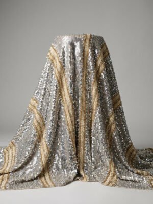 Sequin Beaded Fabrics Silver Wave Sequin Beaded Fabric