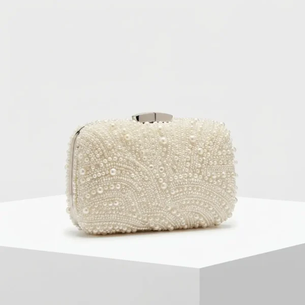 Pearl Beaded Clutch Bag Manufacturer & Exporter Ivory pearl beaded clutch bag with hand beaded swirl pattern
