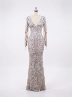 Luxury hand beaded couture evening gown with crystal and sequin embellishments manufactured in India Luxury hand beaded couture evening gown with crystal and sequin embellishments manufactured in India