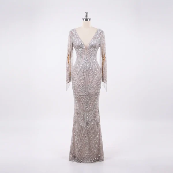 Luxury hand beaded couture evening gown with crystal and sequin embellishments manufactured in India Luxury hand beaded couture evening gown with crystal and sequin embellishments manufactured in India